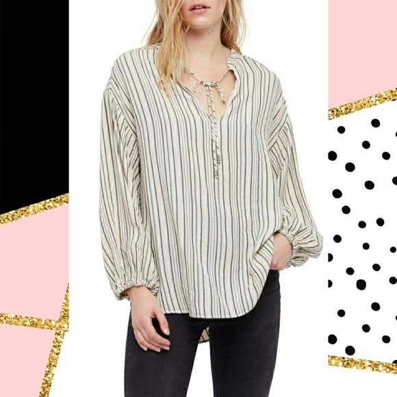 Free People Striped Tunic Off White and Dark Grey - Picture 1 of 14